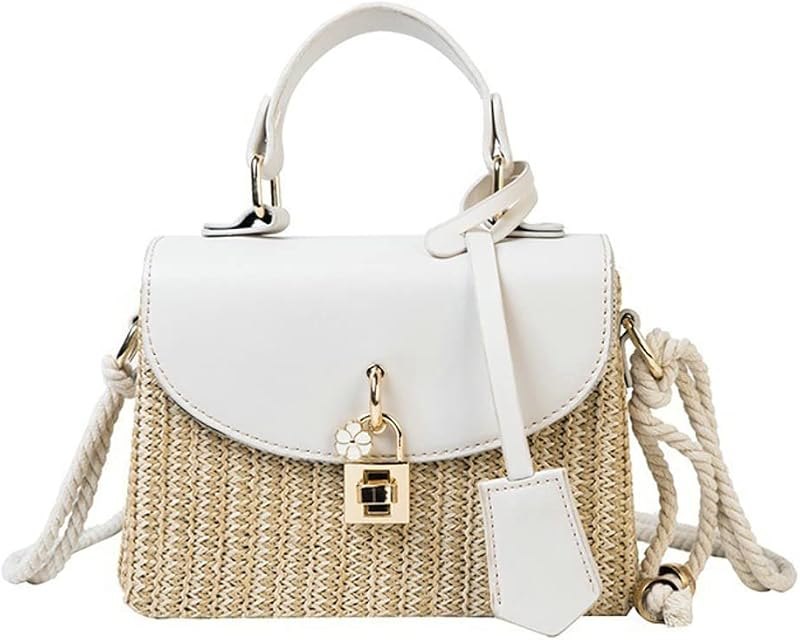 Straw Crossbody Bag for Women Hand Woven Shoulder Bag Leather Top Handle Small Boho Purse Rattan Beach Handbags —