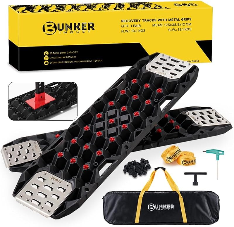 BUNKER INDUST Offroad Traction Board with Jack Base,Pair 47.24" L x 14" W Recovery Track Tire Traction Mat -Black