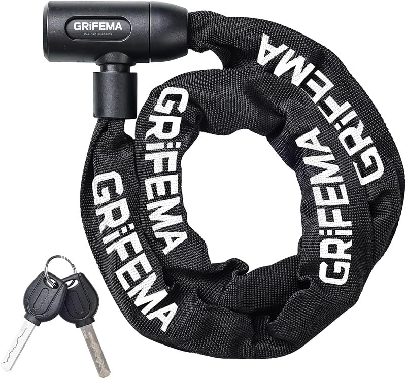 GRIFEMA Keyed Bike Chain Lock, Heavy Duty Anti-Theft Security Lock, 4FT Hardened Steel Chain with Protective Sleeve
