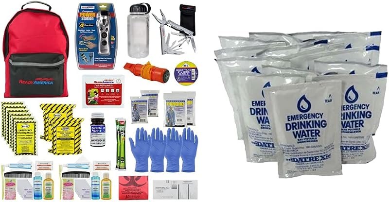 Ready America 72 Hour Deluxe Emergency Kit & Datrex Emergency Water Packet 4.227 oz - 3 Day/72 Hour Supply (18 Packs)