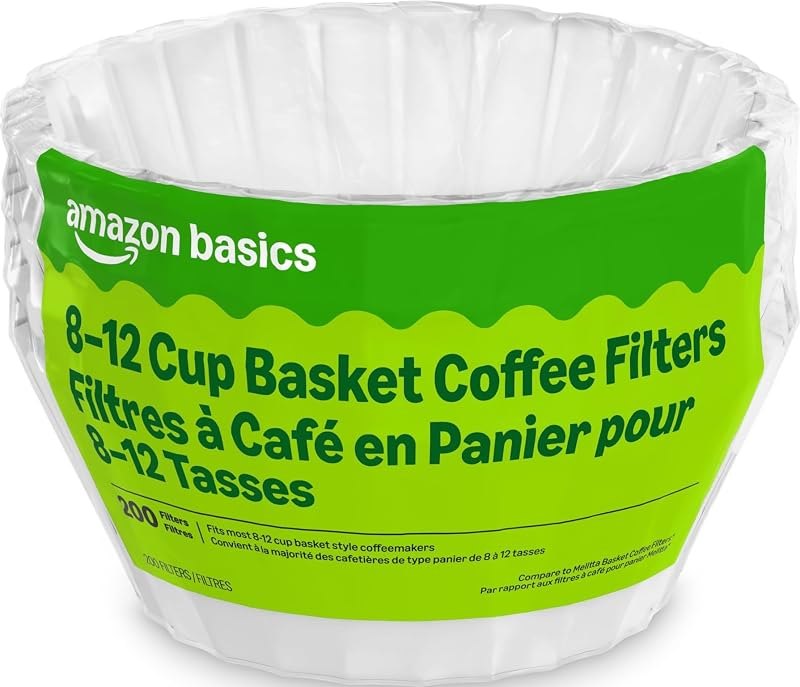Amazon Basics Basket Coffee Filters for 8-12 Cup Coffee Makers, White, 200 Count, Packaging May Vary — coffee chemex