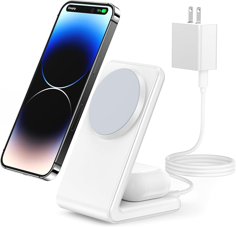2-in-1 for Magsafe-Compatible Charger Stand with PD 20W USB-C Charger Block & Cable, Fast Charging Wireless Charger
