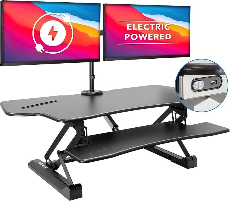 Mount-It! Electric Standing Desk Converter with Dual Monitor Arm, Stand Up Desk Riser X-Large 47.2" Wide, Electric