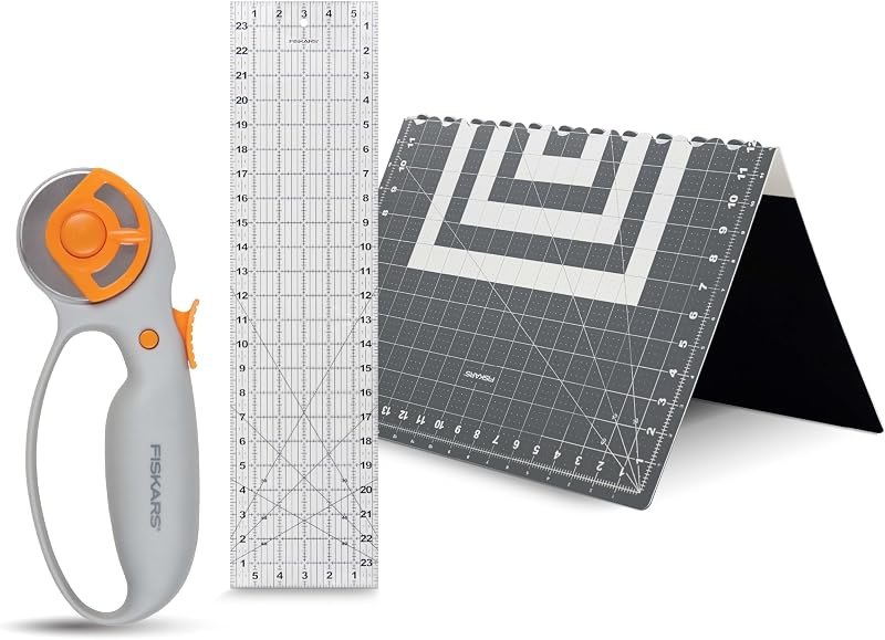 Fiskars 3-Piece Fabric Cutting Set, Rotary Cutter, Cutting Mat & Ruler — Vinyl, rotary cutters, and mats. no for vinyl