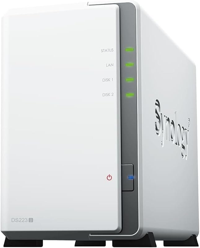 Synology DiskStation DS223j/G NAS Kit, 2 Bay, Includes Guide Book, Quad-Core CPU, 1GB Memory, for Light Users