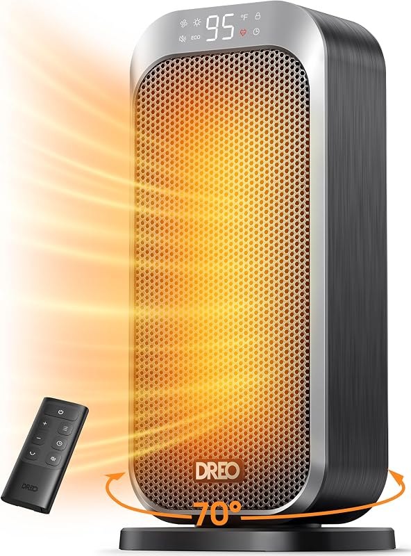 DREO Quiet Space Heater, 1500W Portable Heaters for Indoor Use with Remote — best desk space heater for desk space