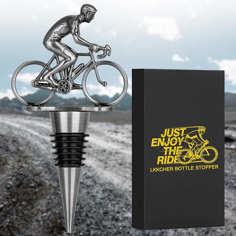 LKKCHER Cycling Wine Stopper, Bicycle Wine Gifts Father Day Gifts Christmas Gifts Birthday Gifts for Men Cyclist