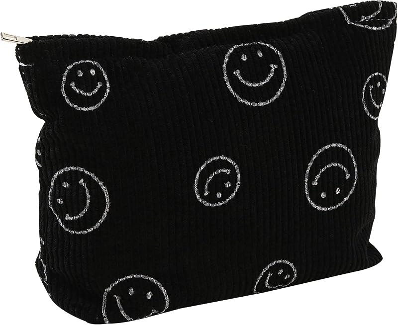 Cosmetic Bags for Women - Corduroy Cosmetic Bag Aesthetic Women Handbags Purses Smile Dots Makeup Organizer Storage