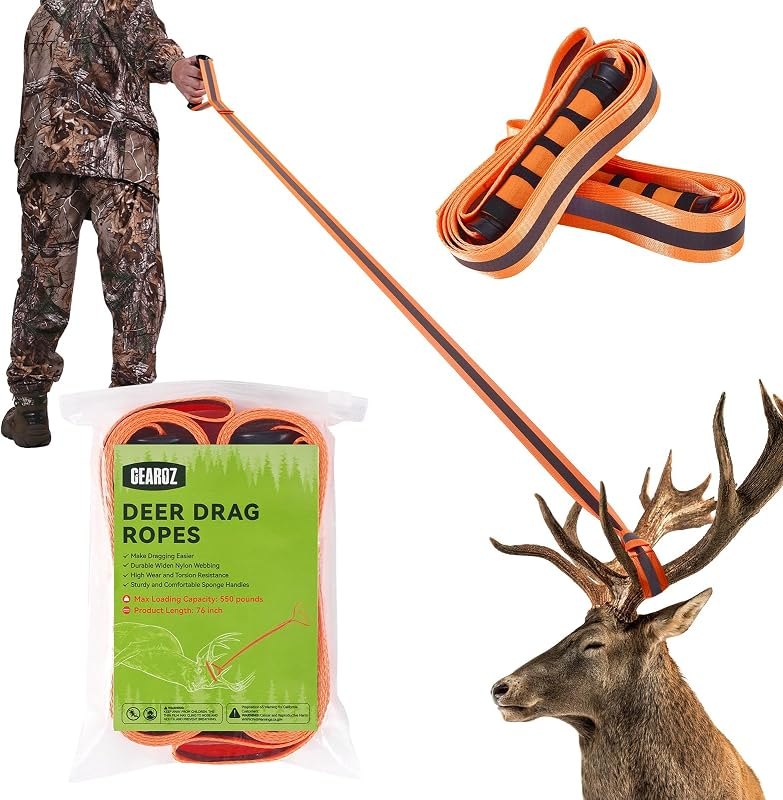 GearOZ Deer Drag Ropes with Harness, 2PCS Durable Deer Hunting Pull Strap 76" Reflective Orange Strap with Sturdy