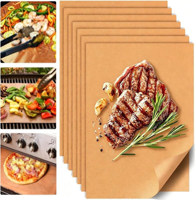 UBeesize 7 Pack Copper Grill Mats for Outdoor Grill, Heavy Duty BBQ Grilling Matt & Oven Liners, Resuable, Easy to