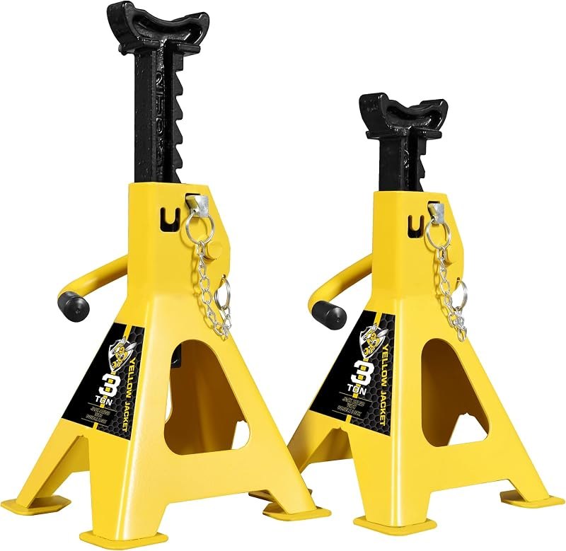 YELLOW JACKET Car Jack Stands 3 Ton with Double Locking and Large Foot Base for Lifting SUVS, Heavy Duty Steel, 6600