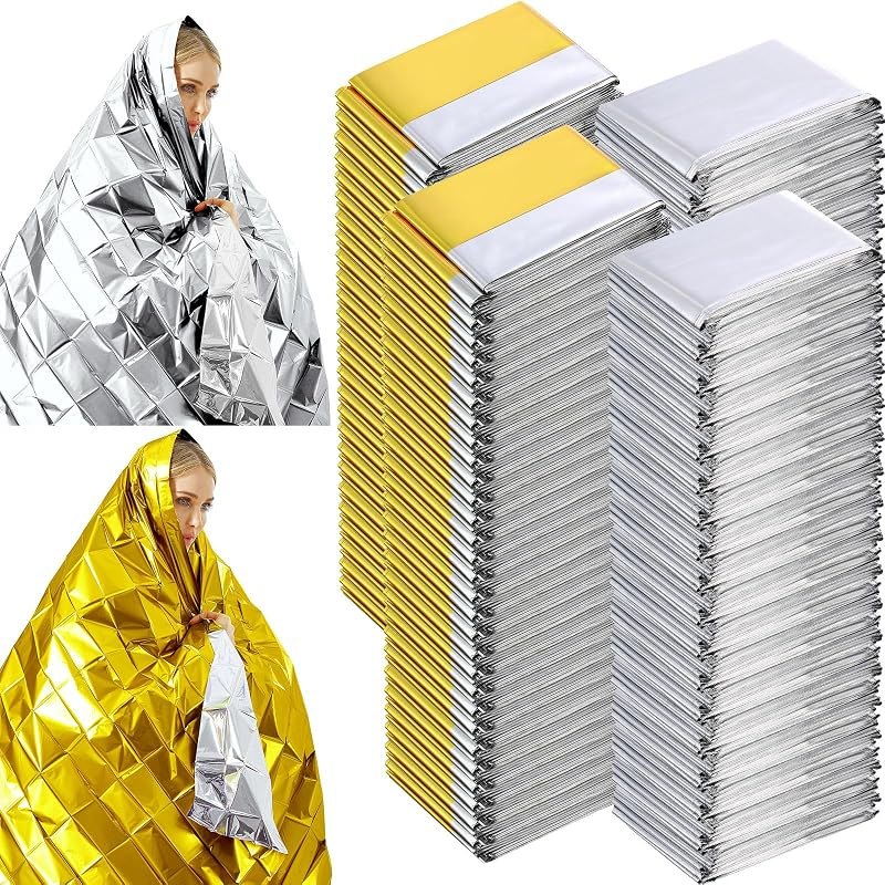 Kanayu 100 Pack 82 x 63 Emergency Thermal Foil Space Blanket for Survival — emergency mylar blanket for emergency