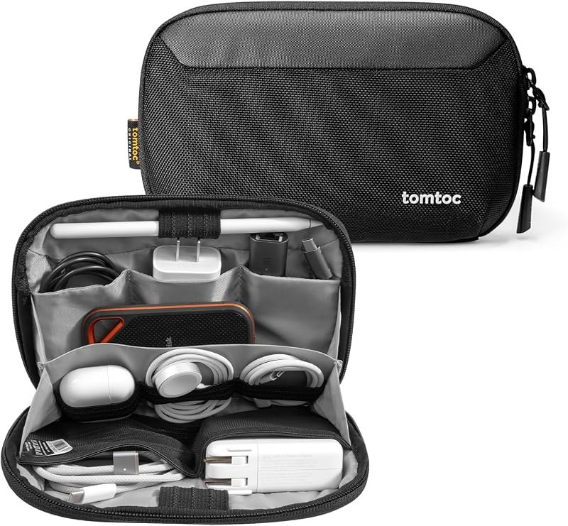 tomtoc Travel Cable Organizer Pouch, Electronics Accessories Organizer Portable Waterproof Double Accessories Carry