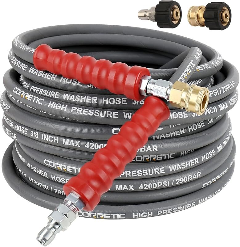 3/8" Pressure Washer Hose for Cold and Hot Water, 4200psi Power Washer Hose with Kink Free Swivel Quick Connect, Steel