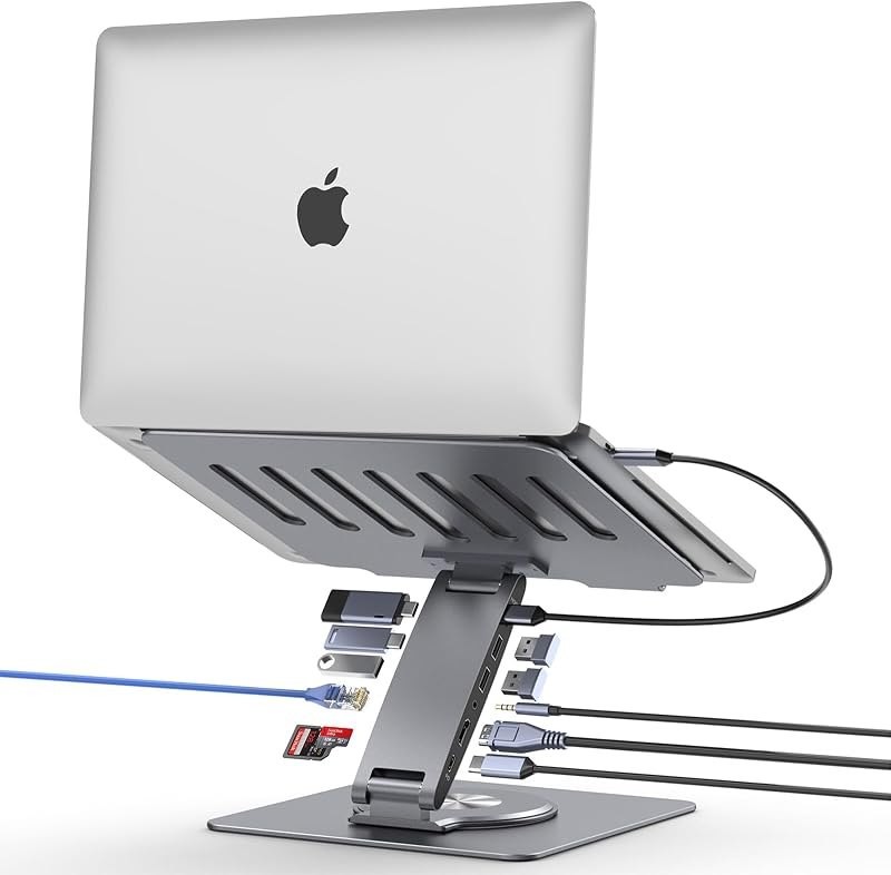 Laptop Docking Station for MacBook Pro/Air/Dell/HP/Surface HC 11-in-1 USB C Hub 360°Rotatable Laptop Stand with USB