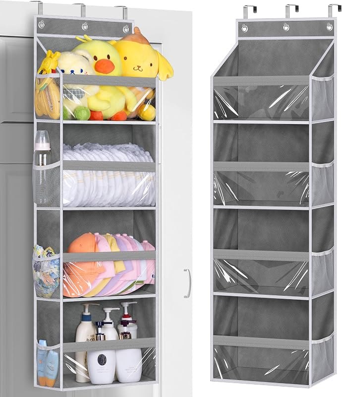 MISSLO Over the Door Storage Organizer with 4 Large Pockets 8 Side Pockets Baby Hanging Closet Door Organizer Heavy