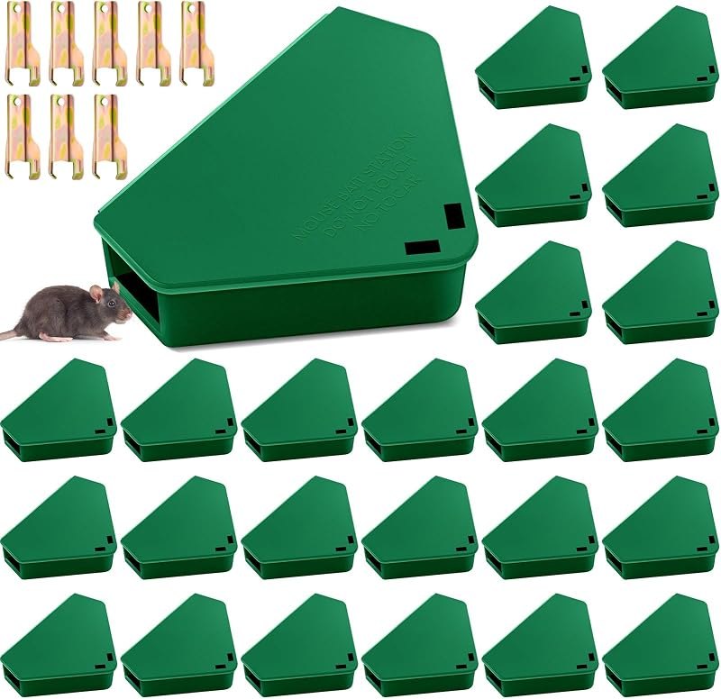 Qualirey 24 Pcs Triangle Mice Rat Bait Stations, 5x3 in, Green — Traps and baits that follow the line for traps baits