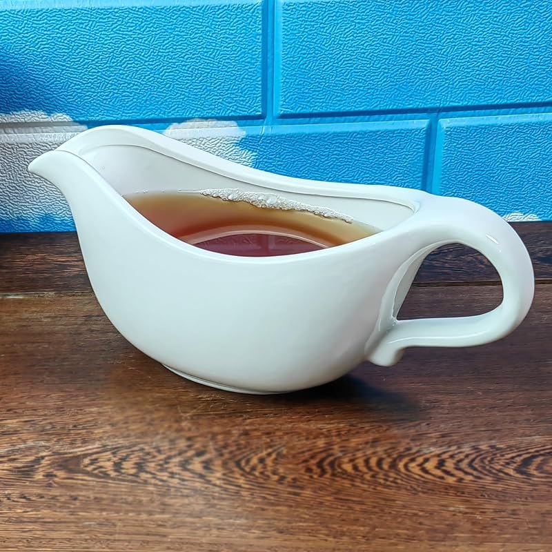 TripDock 24 Oz Gravy Boat- Large Capacity Thanksgiving Farmhouse Gravy Boat/White-Perfect Addition to Your Holiday