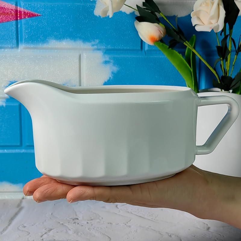 TripDock Large Capacity Gravy Boat-24 Oz Thanksgiving Farmhouse Gravy Boat/White-Perfect Addition to Your Holiday