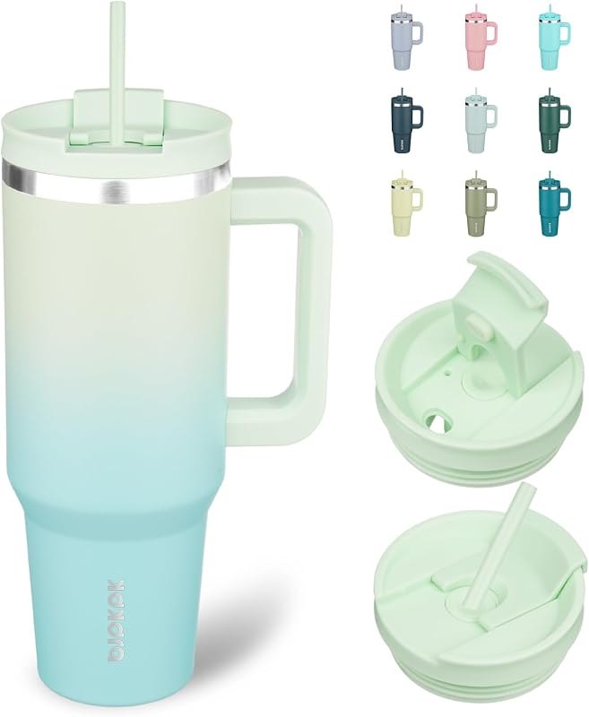 40 oz Insulated Tumbler with Handle & Straw, Stainless Steel — tumbler with straw amazon for tumbler straw