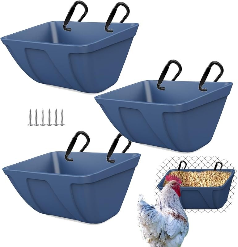 mozoba Hanging Chicken Feeder Trough for Goat Sheep Deer Poultry Duck Chicken Fence Feeder Livestock Feeding Container