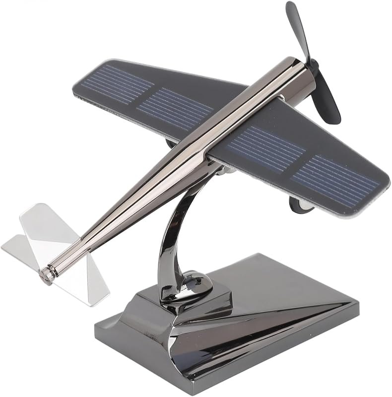 Solar Airplane Model, Easy Assembly Rotating Propeller Solar Powered Display Decor for Car Dashboard Office Zinc Alloy