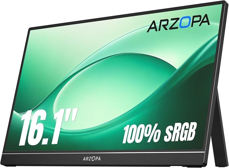 ARZOPA 16.1" Portable Monitor, 100% sRGB FHD 1080P Kickstand -Z1C — 15 inch portable monitor for portable monitors