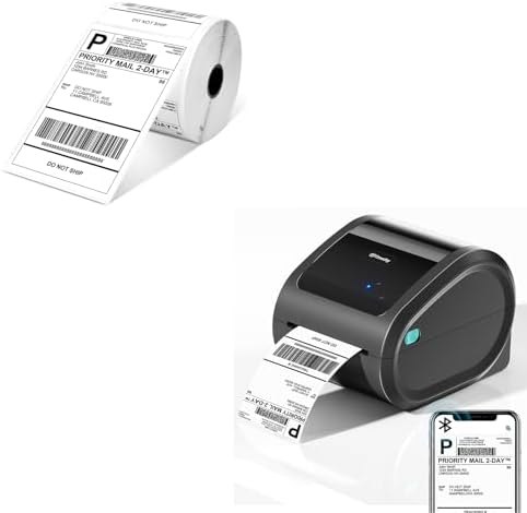 D520BT D520 Bluetooth Shipping Label Printer&500Pcs Thermal Labels, Wireless Thermal Label Printer for Small Business