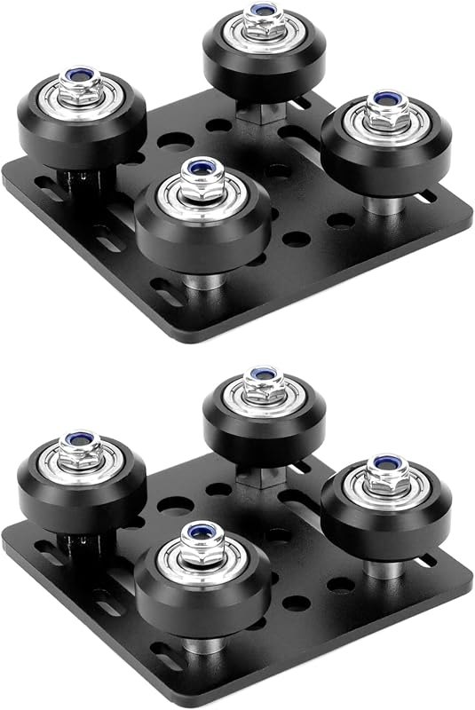 QWORK Small V-Wheel Plate, 2 Pack Gantry Rod Plate with Wheel, 65mm X 65mm for 2020V Aluminum Profile Plate, CNC and