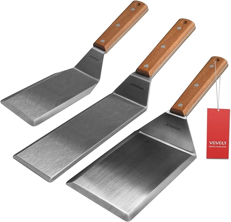 Stainless Steel Spatula Set, Grill Spatula Set with Full Tang Handle & Beveled Edges, Long Wide Spatula for Cast Iron