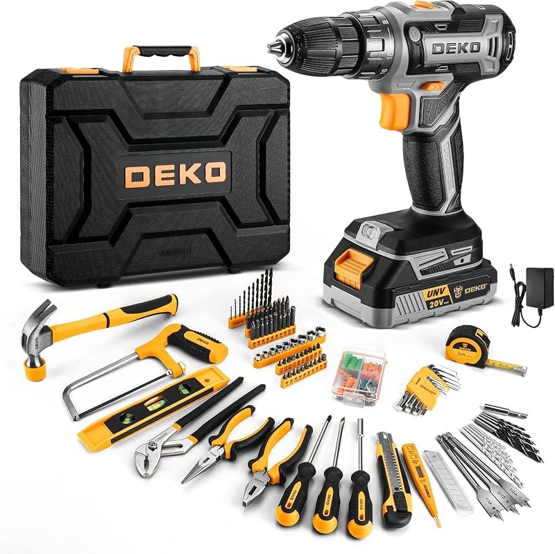 Cordless Drill Tool Kit Set: 20V Power Drill Tool Box with Battery Electric Drill Driver for Men Home Hand Repair