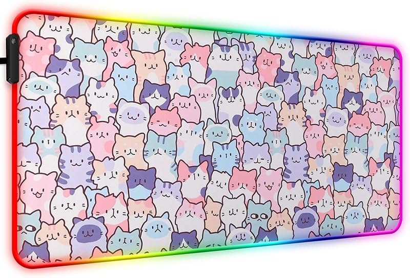 RGB Cute Kawaii Cat Gaming Desk Mat & Mouse Pad, XL, Pink — best RGB mouse pad for rgb mouse pad