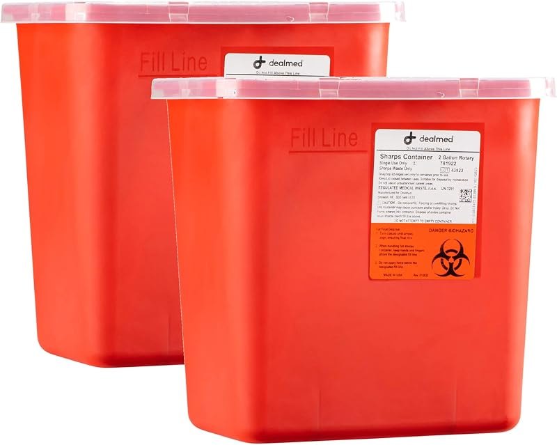 Dealmed Sharps Container - 2 Gallon, Rotor Opening, Red (2 Pack) — best Lids for lids