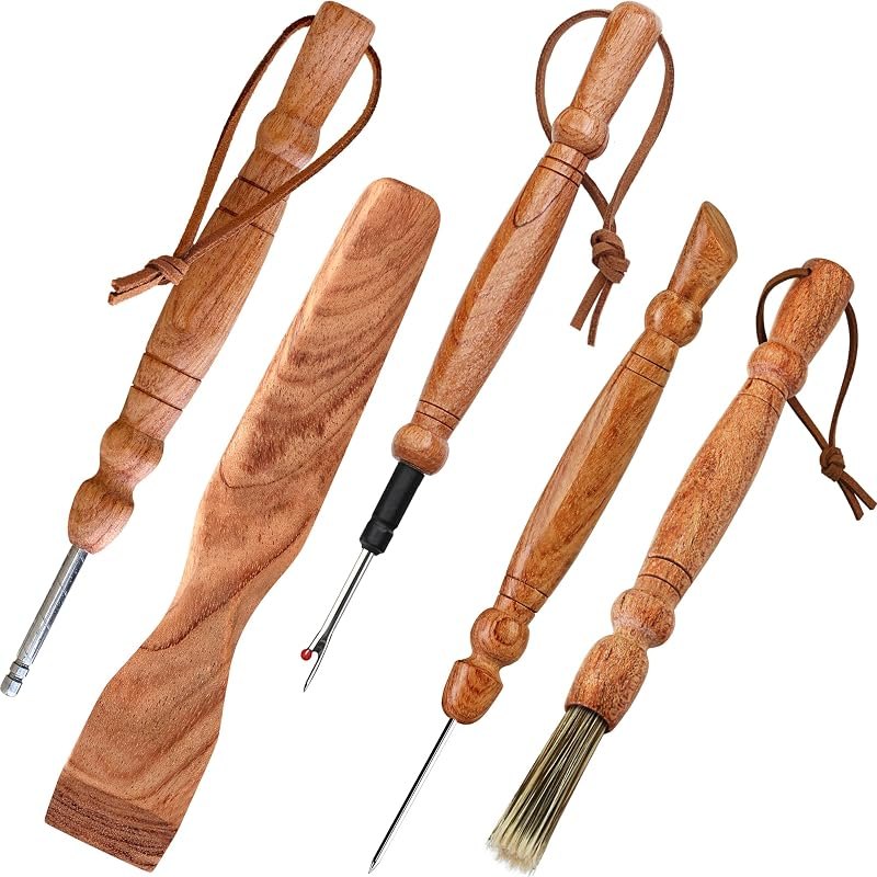 SAVINA Set 5 Wooden Sewing Tool - Seam Ripper, Seam Press, Stiletto, Basting Pin Tool, Cleaning Brush - Premium