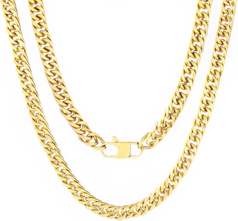 Cuban Chain Necklace for Men,8MM Chunky Miami Silver Gold Stainless Steel Hip Hop Jewelry,18/20/22/24/26 inch Length