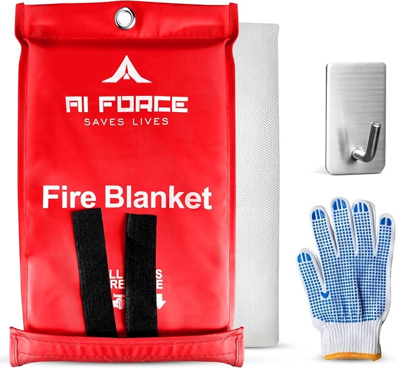 AI FORCE Fire Blanket with Gloves & Hooks — safety blankets for safety blankets