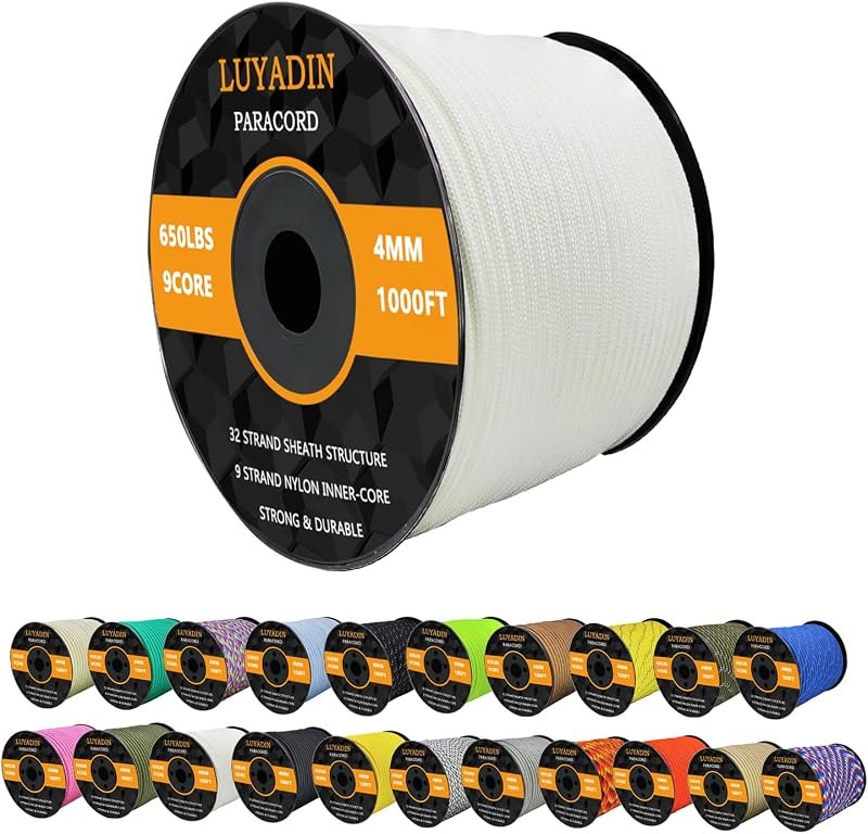 Paracord 650lb - 9 Strand Parachute Spool Cord - 40+ Colors-100ft 200ft 500ft 1000ft 4mm,Paracord for