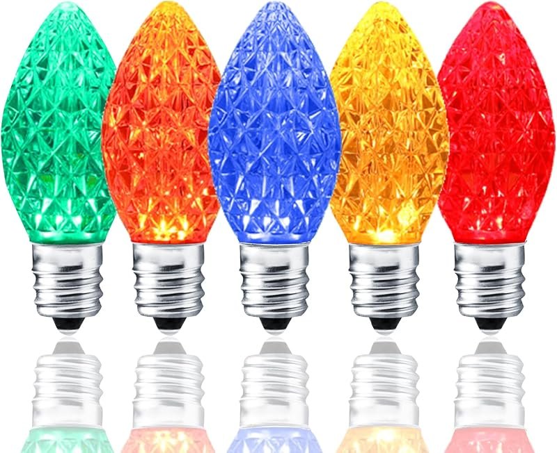 25 Pack C7 LED Replacement Bulbs- Multicolor Bulbs Dimmable for Christmas Outdoor Indoor String Lights, IP65