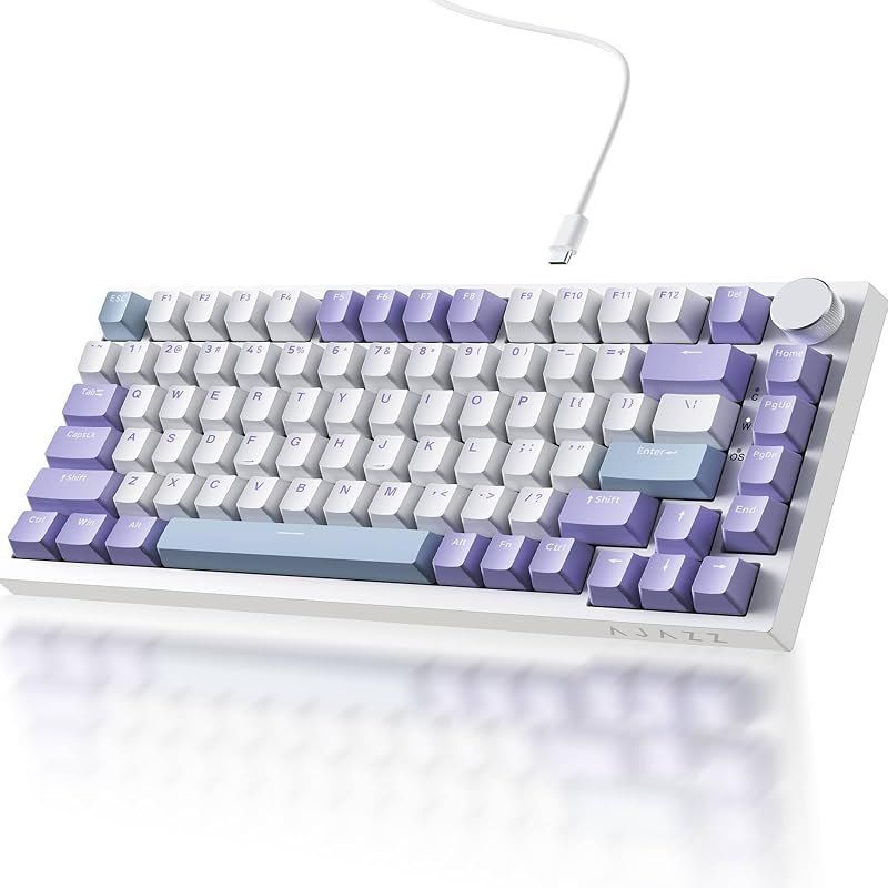Ajazz AK820 TKL 75% Hot Swappable Mechanical Keyboard with Volume Knob, Gasket Mount Wired Gaming Keyboard, Pre-lubed