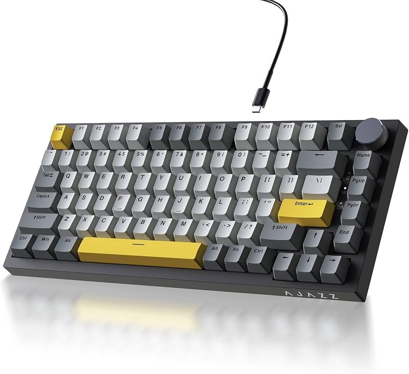 Ajazz AK820 TKL 75% Hot Swappable Mechanical Keyboard with Volume Knob, Gasket Mount Wired Gaming Creamy Keyboard