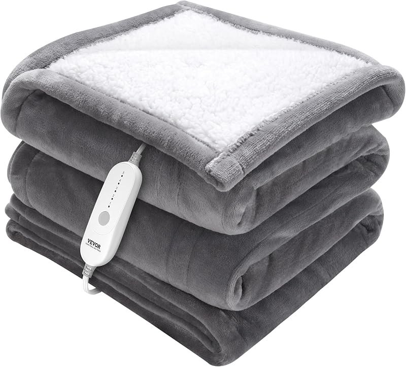 Electric Heated Blanket, 50"x60", Twin Size Grey Heating Bed Blankets Throw, Soft Flannel & Sherpa with 3 Hours Timer