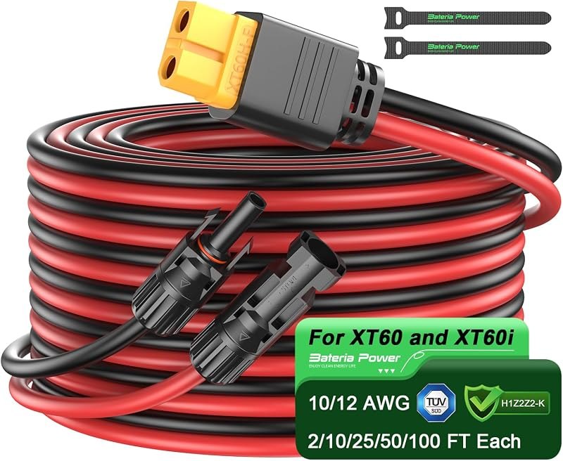 Solar Connector to XT60 Adapter Extension Cable, Charge Cable for RV Solar Generator, Portable Power Station