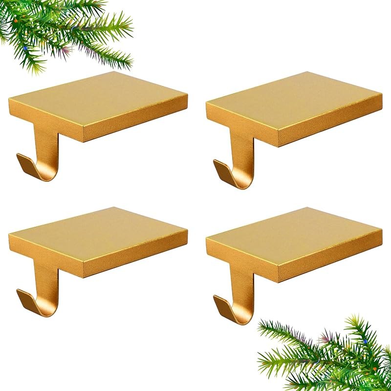 4 Pcs Christmas Stocking Holders, Mantel Stocking Hangers Metal Hanging Hooks with Protective Pads for Xmas Holiday