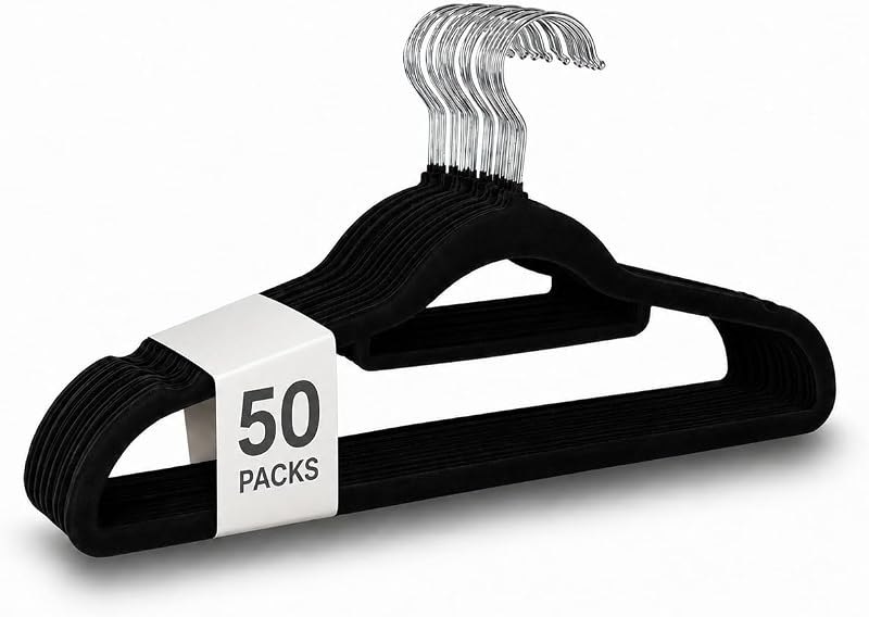 Grehge 50 Pack - Thin Non-Slip Clothes Coat hangers with Tie Bar and 360 Degree Hook for Home Storage Durable, Sturdy