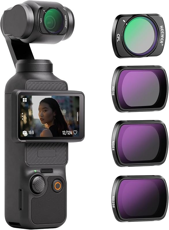 NEEWER HD CPL ND16 ND64 ND256 Filter Kit Compatible with DJI Osmo Pocket 3 / Pocket 4 / Xtra Muse, Magnetic Gimbal