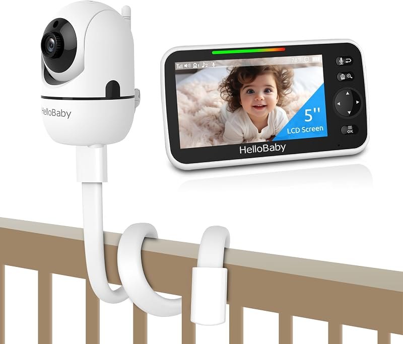 HelloBaby Baby Monitor No WiFi with Mount, 5'' IPS Screen and 30-Hour Battery Life with VOX Mode, Baby Phone with