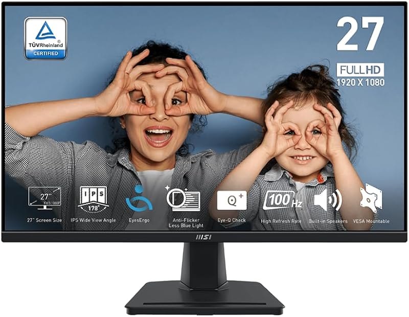 msi PRO MP275 27-inch IPS 1920 x 1080 (FHD) Computer Monitor, 100Hz, Free-Synch, HDMI, VGA Port, VESA Mountable, Tilt