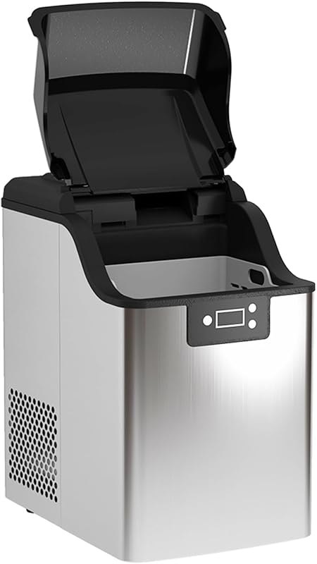 Countertop Nugget Ice Maker, 44 Lbs of Crunchy Pebble Ice Cubes A Day, Stainless Steel Tabletop Ice Machine with 24H