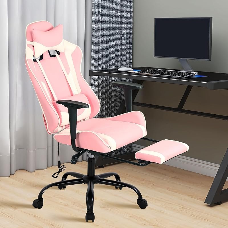 Gaming Chair, High Back PU Leather Gaming Chairs Computer Chair with Headrest & Lumbar Support, Height Adjustable Wide