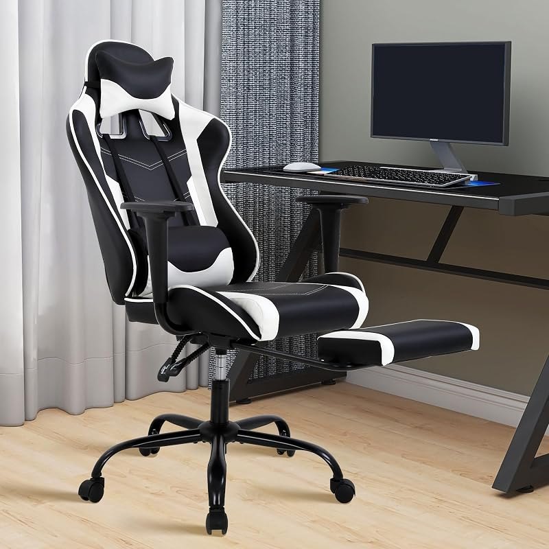 Gaming Chair, High Back PU Leather Gaming Chairs Computer Chair with Headrest & Lumbar Support, Height Adjustable Wide